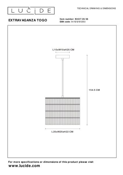 Lucide EXTRAVAGANZA TOGO - Hanglamp - Ø 25 cm - 1xE27 - Grijs - technisch